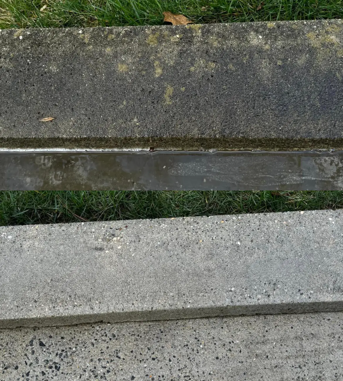 Concrete before and after pressure washing